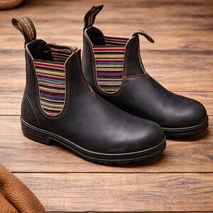 Blundstone Brown Ankle Boots with Multicolor Stripes